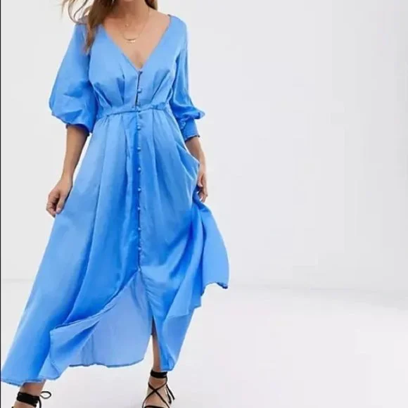 Free People | Dresses | Free People Blue Later Days Lattice Midi Dress |  Poshmark